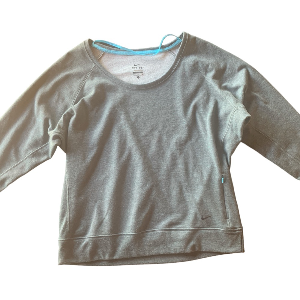 Nike Dri-Fit Women’s Large Sweatshirt Scoop Neck Boxy Gray & Turquoise Lounge
